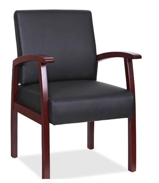 Lorell Black Leather/Wood Frame Guest Chair